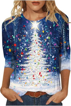 Generic Christmas T Shirt for Women Blouse Xmas Short Sleeve T-Shirt Pullover Christmas Tshirts Print Tee Novelty Graphic Tops Casual 3/4 Sleeve Shirts Funny 