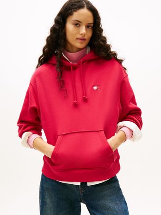 Tommy Jeans Hoodie TOMMY JEANS TJW BXY BADGE HOODIE EXT, Damen, Gr. XXL (44), rot (ruby rhubarb), Sweatware, Obermaterial: 100% Baumwolle, unifarben, bequem h&uuml;ftl
