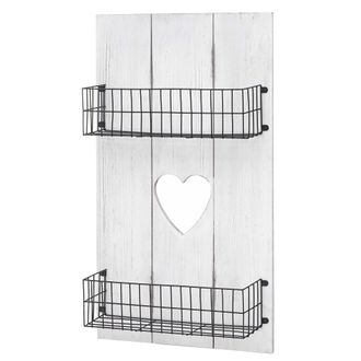 Hhg Nunca Usado] Estante De Pared Hhg 810, Panel De Pared Estante De Madera Estante Con Cestas, Madera Maciza, Blanco Shabby, 70x40x10cm