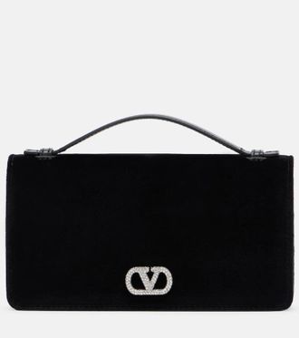 Valentino Garavani VLogo crystal-embellished velvet crossbody bag