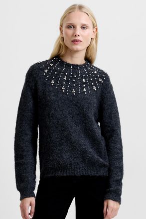 French Connection Womens Charcoal Embellished High Neck Long Sleeve Cosy Jumper - Size X-Small