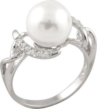 Splendid Pearls Silver 10Mm Pearl Cz Ring