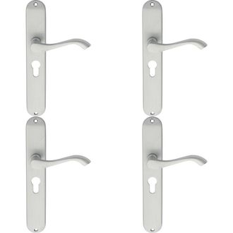 Loops 4x PAIR Curved Handle on Long Slim Euro Lock Backplate 241 x 40mm Satin Chrome