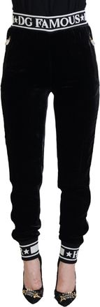 Dolce & Gabbana Zwarte DG Logo Fluwelen Broek
