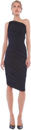 Norma Kamali Diana Dress Black Ruched Asymmetrical Hem Bodycon GBO2126
