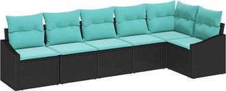 vidaXL Juego De Sof&aacute; 6 Uds. Negro Rat&aacute;n Sint&eacute;tico Vidaxl