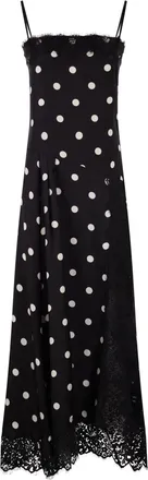 Sportmax Long Silk Twill Dress With Lace Accents And Asymmetrical Hem