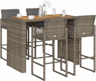 vidaXL Set Bar Jard&iacute;n Cno Cojines 5 Pzas Rat&aacute;n Sint&eacute;tico Acacia Gris Vidaxl