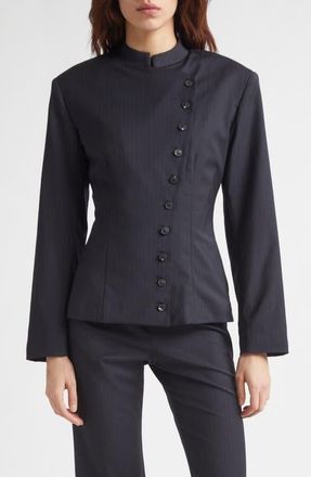 Paloma Wool Banjo Asymmetric Stretch Pinstripe Jacket in Dark Grey at Nordstrom, Size X-Small