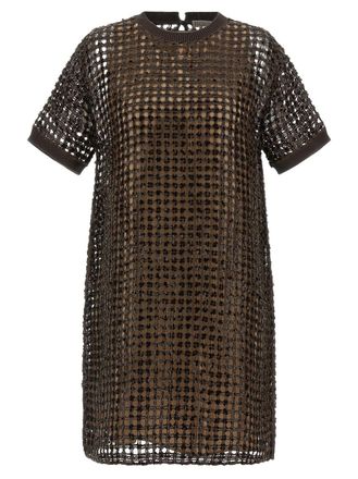 Brunello Cucinelli Brown Sequin mesh dress