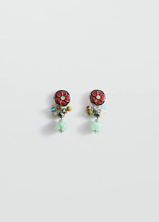 Mango Orecchini fiore perline combinati argento - Donna - Taglia unica - MANGO