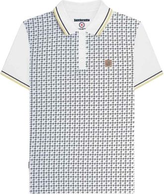Lambretta Heren Houndstooth Poloshirt (Wit/Iron/Zilver)