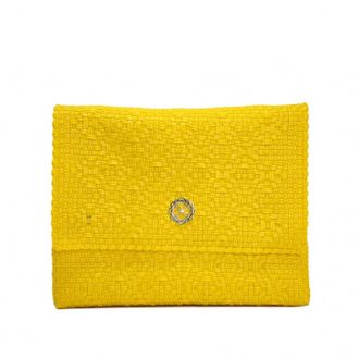 Lola's Bag Womens Woven Long Metal Chain Crossbody Bag In Yellow