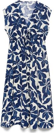 Mango Print Tie Waist Dress in Blue at Nordstrom, Size 18