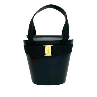 Ferragamo Ferragamo Black Leather Vara Bow Top Handle Bucket Bag
