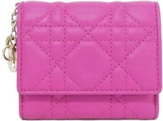Dior Pre-owned Wallets, female, Pink, Size: ONE SIZE Pre-owned Lady Dior Lambskin Wallet