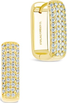 Sterling Forever Dalia Pavé Cubic Zirconia Rectangular Hoop Earrings in Gold at Nordstrom Rack