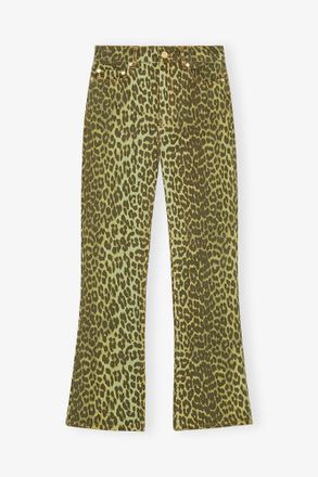 Ganni Green Leopard Betzy Jeans - Size 24 Organic Cotton
