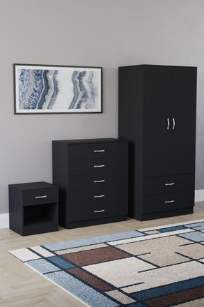 Home Discount Vida Designs Riano 3 Piece Bedroom Set with 5 Drawer Chest & Wardrobe in Black