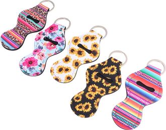 Frcolor 5pcs Portable Lipstick Holder Keychain Neoprene Lip Balm Cover Creative Key Ring for Handbag Assorted Colors for Travel and Daily Use
