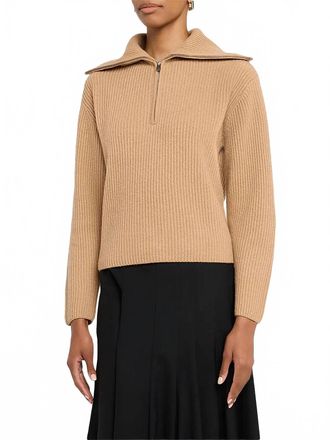 Jonathan Simkhai Landry Cashmere Zip-Front Sweater In Camel