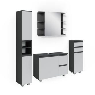 Vicco Conjunto De Muebles De Ba&ntilde;o J-shape, Antracita, 4 Partes