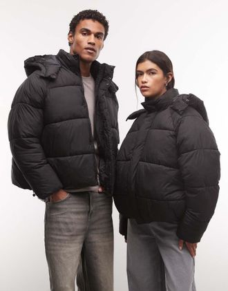 Collusion Unisex - Piumino nero con cappuccio