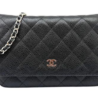 Chanel Black Grained Calfskin Chain/Shoulder Wallet (Pre-Owned)