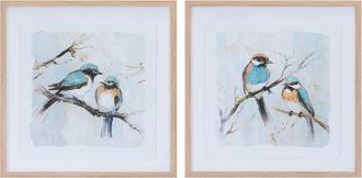 Melrose International Framed Bird Couple Wall Print (Set of 2) - Blue, White