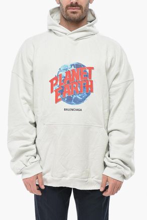 Balenciaga Felpa Hoodie In Cotone Effetto Vintage con Tasca a toppa Balenciaga