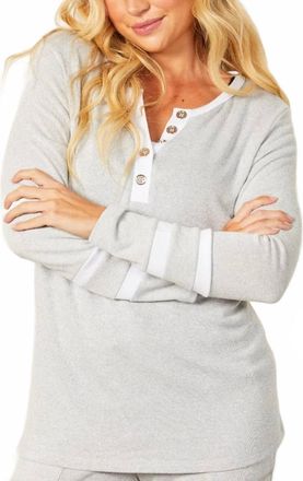 French Kyss Button Detail Stripe Top In Slate