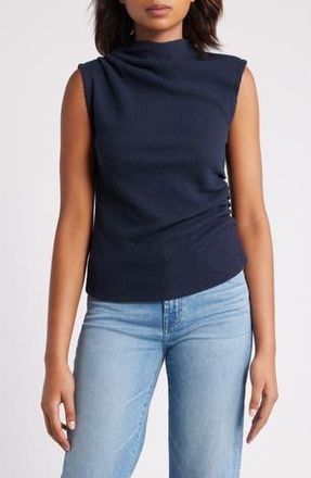 Wit & Wisdom Asymmetric Ruched Sleeveless Mock Neck Knit Top in Heather Carbon Blue at Nordstrom Rack, Size X-Small