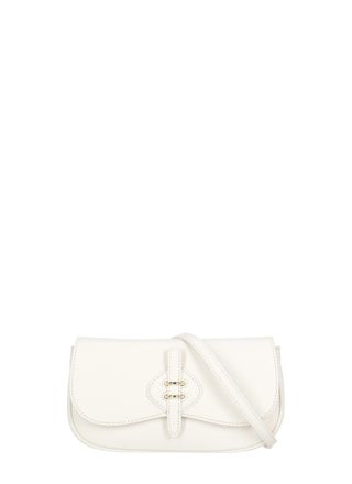 Coccinelle Ivory Leather Shoulder Bag With Adjustable Strap And Flap Closure