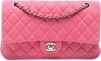 Chanel Womens Pre-owned Medium Classic Jersey Double Flap - Light Pink Textile - One Size
