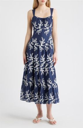 Moon River Embroidered Sleeveless Maxi Dress in Navy Multi at Nordstrom, Size X-Small