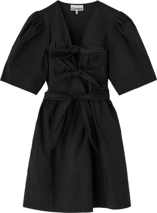 Ganni Black Solid V Neck Mini Dress