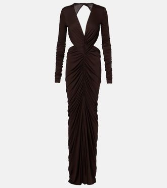 Rick Owens Abito lungo Poppy LS in jersey con ruches