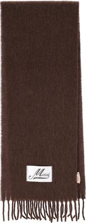 Marni Fringed Brown Alpaca Blend Scarf with Logo Tag