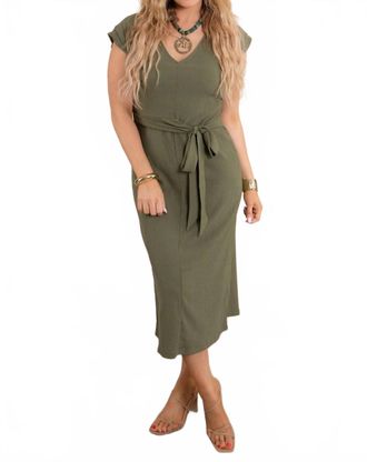 Tribal Sleeveless Wrap Midi Dress In Loden
