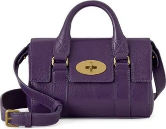 Mulberry Mini Bayswater High Shine Leather Handbag in Amethyst at Nordstrom