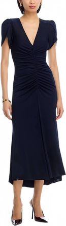 Cinq &agrave; Sept Womens Aviva Gathered Tulip-Sleeve Midi Dress In Navy