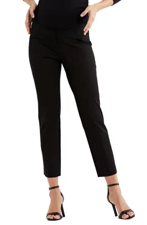 A Pea in the Pod Curie Maternity Side Panel Slim Cotton Blend Ankle Trousers in Black at Nordstrom, Size Medium