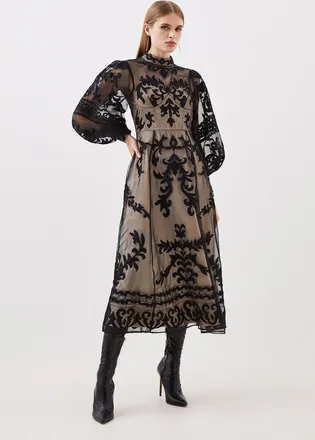 Karen Millen Tall Baroque Applique Woven Maxi Dress