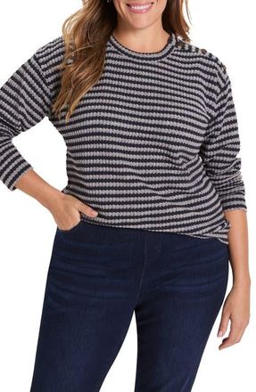 Nic+Zoe Texture Stripe Button Shoulder Top in Indigo Multi at Nordstrom, Size 2 X