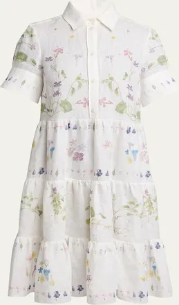 Erdem Floral Tiered Linen Shirt Dress