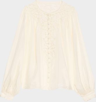 LoveShackFancy Carine Silk Lace Blouse