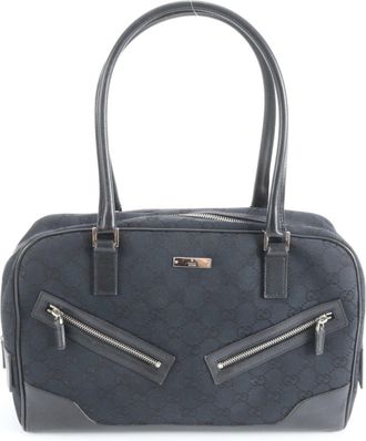 Gucci Black Canvas Leather Handbag Tote Bag (Pre-Owned)