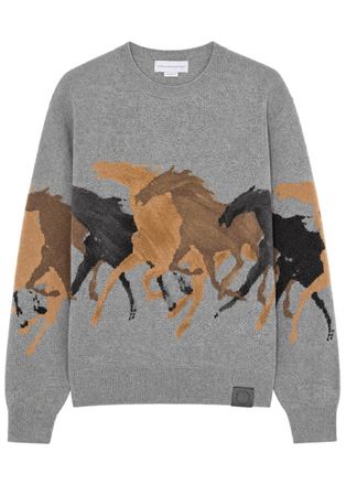 Stella McCartney Stella Mccartney Racing Horses Intarsia Wool Jumper - Grey - S (UK8-10 / S)