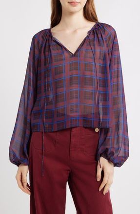 Frame Denim Plaid Balloon Top in Burgundy Multi at Nordstrom, Size X-Small
