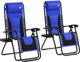 OUTSUNNY 2 Pcs Zero Gravity Lounger Folding Recliner Chair W/ Cup Holder - Blue | TJ Hughes